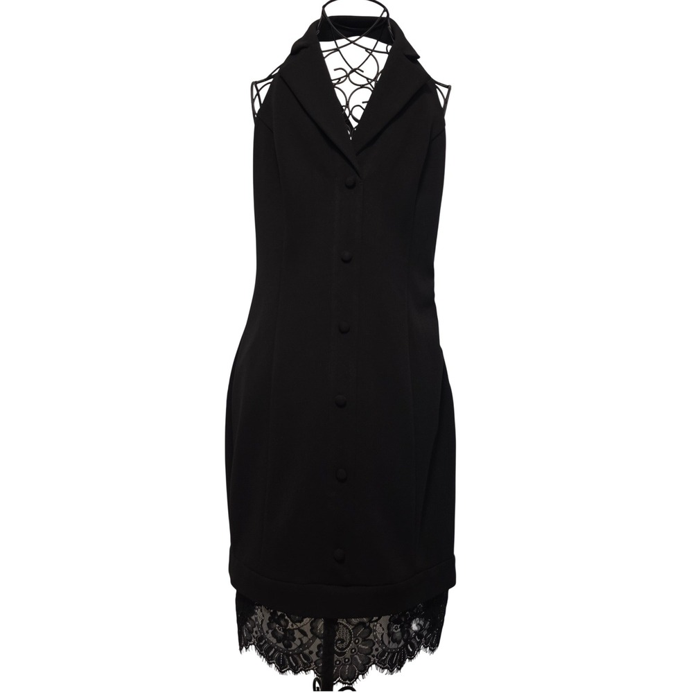 Guess Black Tuxedo Halter Lace Trim Button Front Mini Dress Size 4